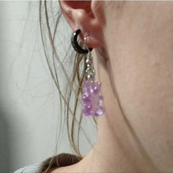 Handmade pink gummer bear earrings translucent dangle y2k - Picture 3 of 3